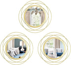 3 Set 9.5 Inch Gold Circle Mirrors Wall Decor Iron Frame Wire Mirror Metal by Cityelf