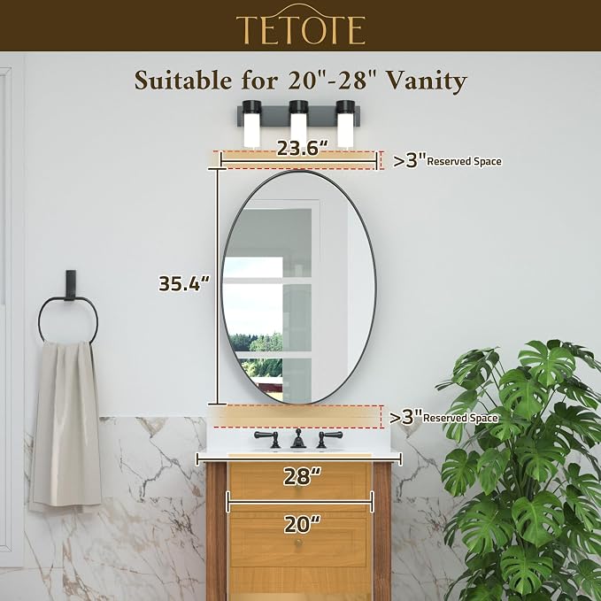 TETOTE Gold Oval Bathroom Mirror, 24 x 36 Brushed Brass Framed Wall Mounted - Image 2