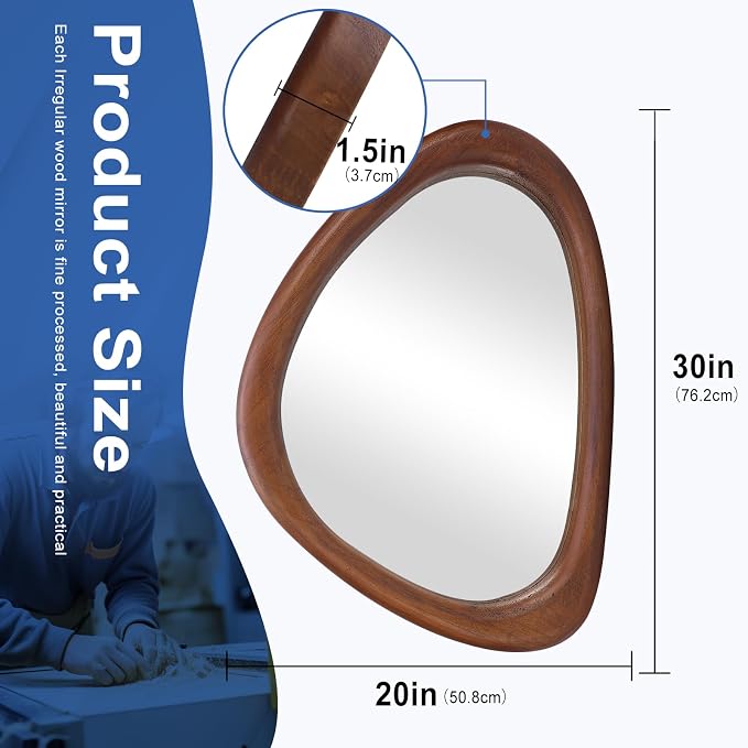 MAGFLERUM Irregular Wall Mirror, 30 * 20 inch Asymmetrical Wood Mirrors - Image 2