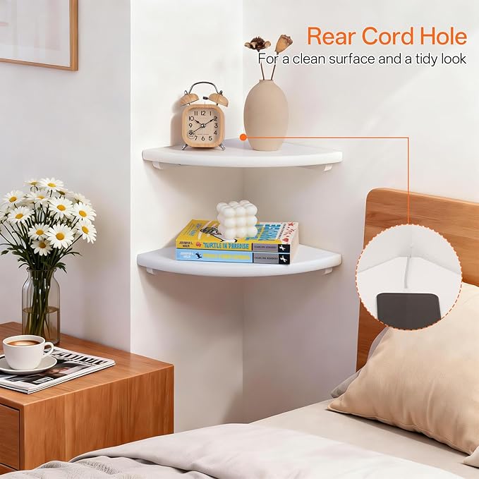 Gieanoo Floating Corner Shelves Set 2 9inch White Solid Oak Rounded Corner - Image 4