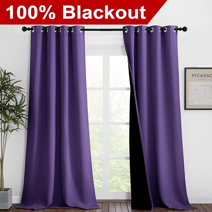 NICETOWN Lilac Purple Full Shade Curtain Panels, Pair of Thermal Insulated & - Image 2