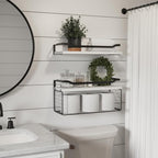 WOPITUES Floating Shelves with Wire Storage Basket, Bathroom Shelves Over - Image 2