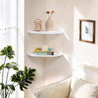 Gieanoo Floating Corner Shelves Set 2 12inch White Solid Oak Rounded Corner - Image 2