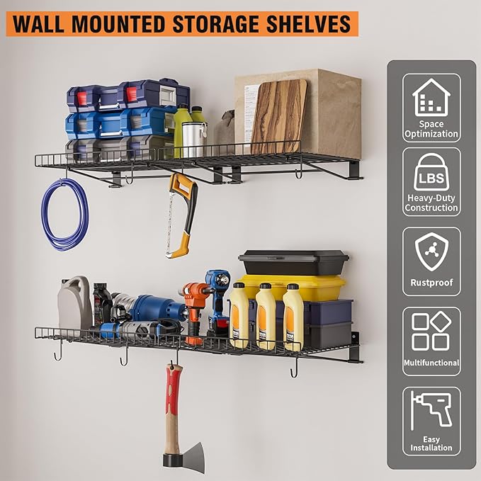 4 Pack Foldable Wall Shelf, Wall Mounted Garage Storage Shelves, Heavy Duty - Image 3