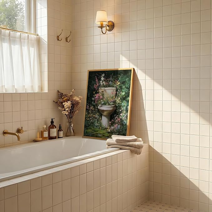 AtterrirArt Framed Funny Bathroom Decor Wall Art, 16 * 24inch, Vintage Toilet - Image 5