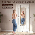 Antok 48"x14" Over the Door Mirror, Full Length Mirror Door Hanging - Image 2