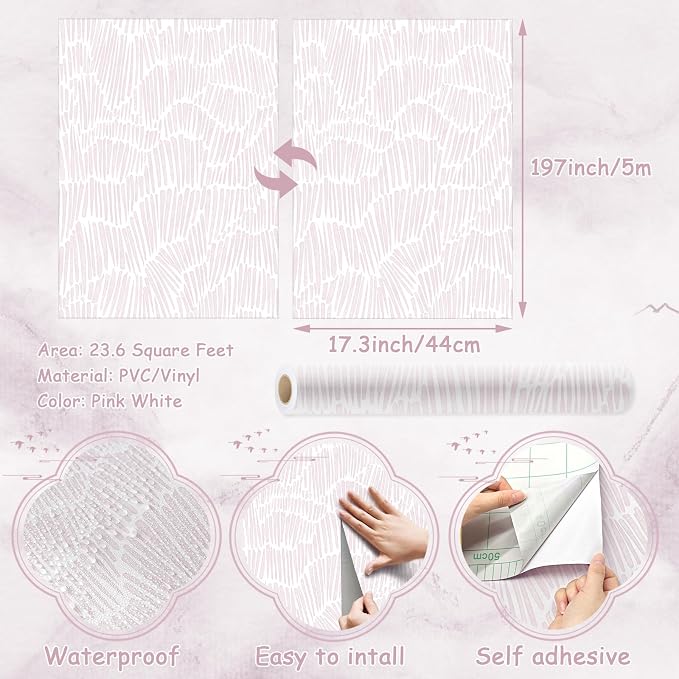 Theper Pink Striped Wallpaper Peel and Stick Wallpaper Boho 17.3"×197" Simple - Image 3