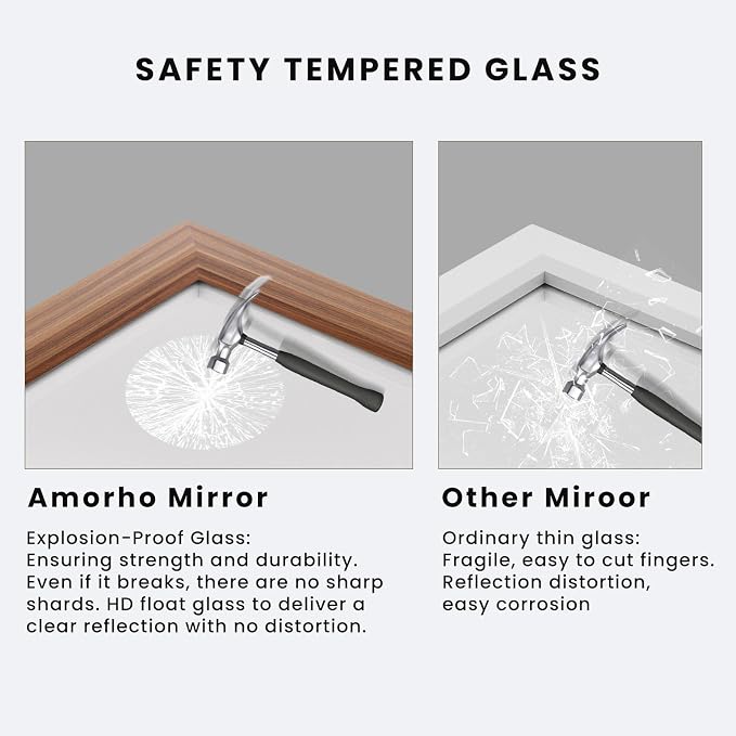 Amorho Bathroom Mirror, 24x30 Inch Wall Mirror, Walnut Wood Grain Metal Framed - Image 4