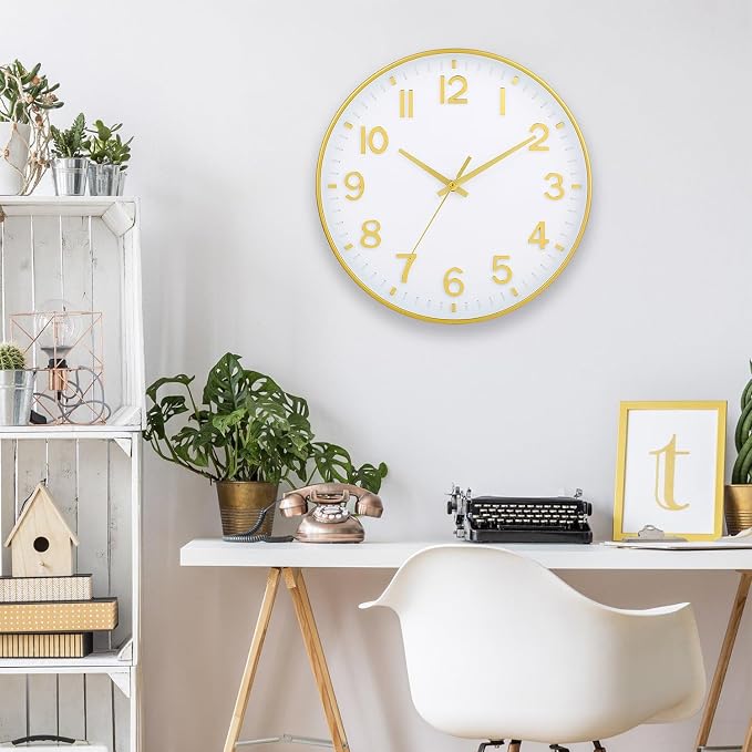 HZDHCLH White and Gold Wall Clocks Battery Operated 12 inch Silent Non Ticking - Image 2