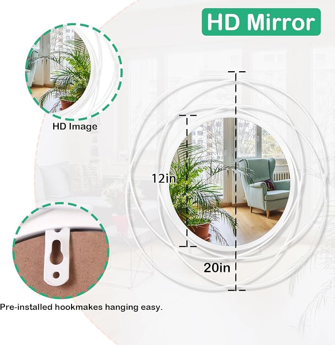 White Art Circle Mirror for Wall - Image 7
