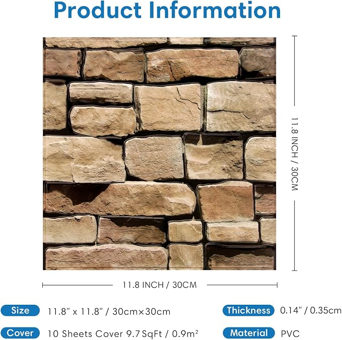 COMSTICKC 3D Faux Stone Wall Panel Peel and Stick Wall Stickers, Not Real Stone - Image 3