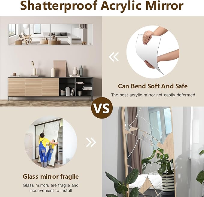 Shiftshade Mirror Wall Full Length, 12X14 Inch Unbreakable Mirror Tiles - Image 4