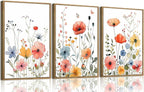 KISSFOX Colorful Wildflower Canvas Wall Art Set Of 3 Flowers Pictures Prints by KISSFOX