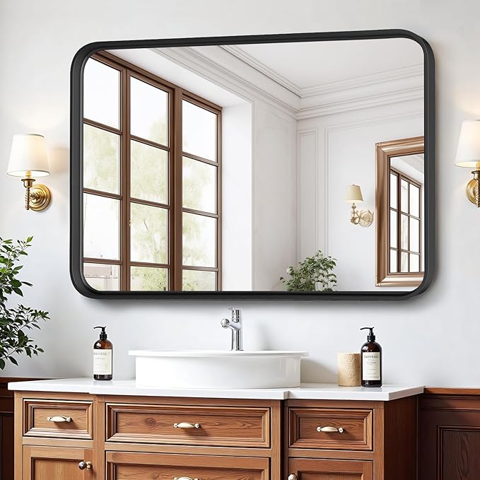 Bathroom Mirror for Wall, 30x22 Inch Rounded Rectangle Mirror, Tempered Glass - Image 2