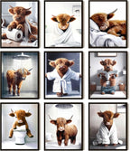 SEHSUVC Funny Bathroom Cow Posters Wall Art Set of 9, Vintage Brown Highland by Unknown