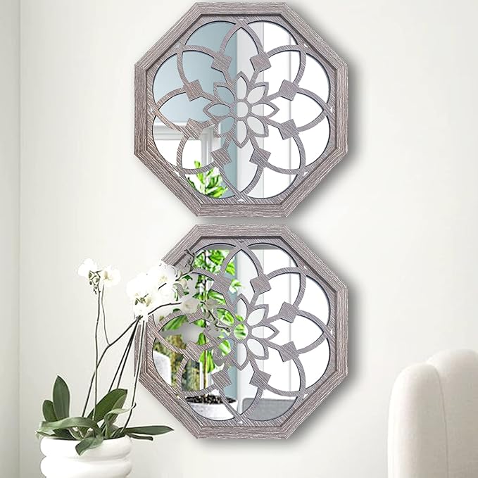 ZOLAPI 2 PCS 20 inch Octagon Wall-Mounted Mirrors, Vintage Farmhouse Mirror - Image 5