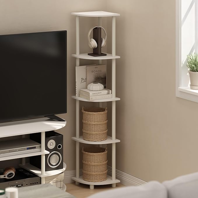 Furinno Turn-N-Tube Corner Shelf, 5-Tier Corner Bookshelf, Open Storage Shelves - Image 2
