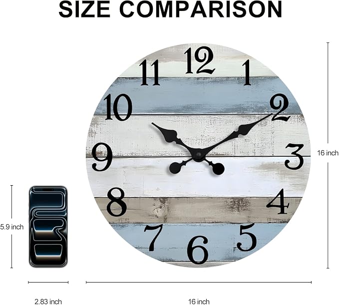 JoFomp 16 Inch Wall Clocks Battery Operated, Silent Non Ticking Wall Clock Wood - Image 2