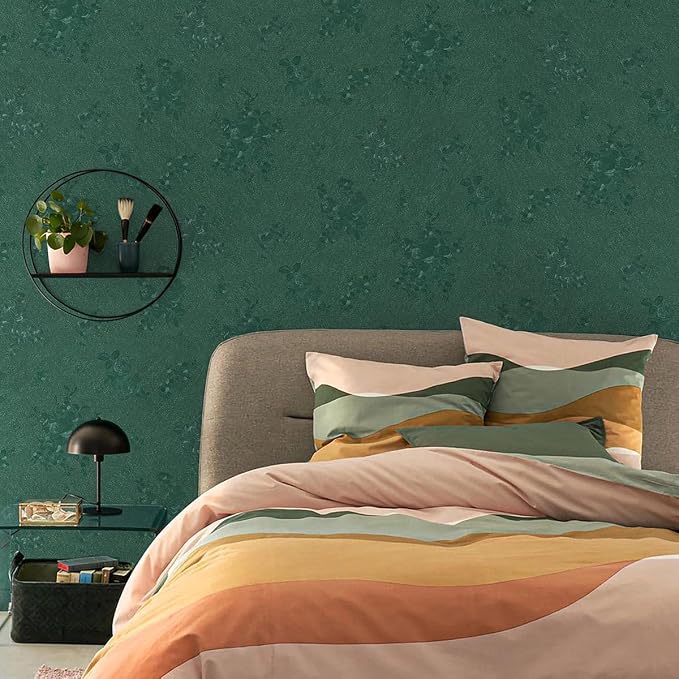 Dark Green Wallpaper Embossed Floral Peel and Stick Wallpaper 393inL78.7inW - Image 3