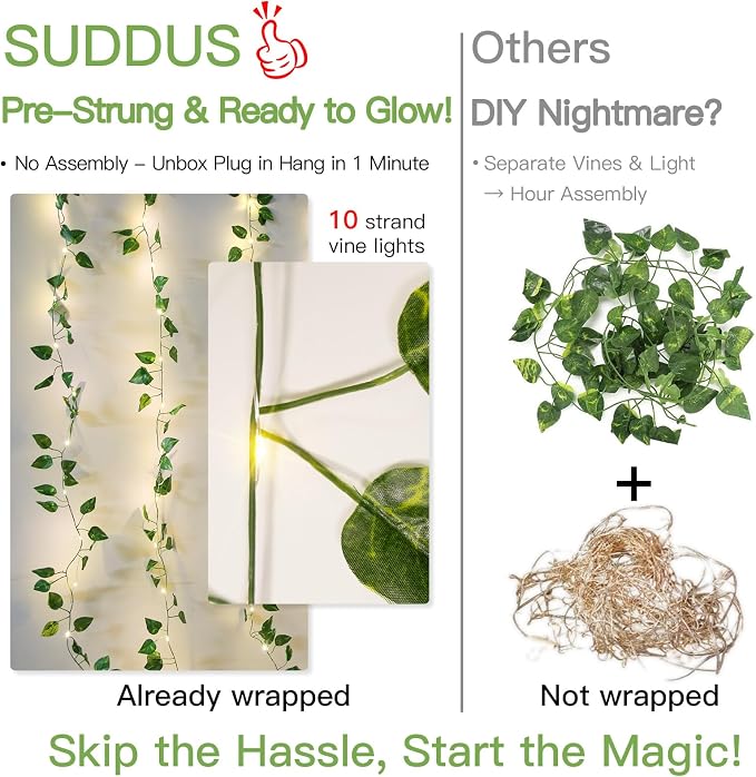 suddus 300 LED Vines with Lights Plug in, 9.8ft x 9.8ft Fairy Lights with Vines - Image 6