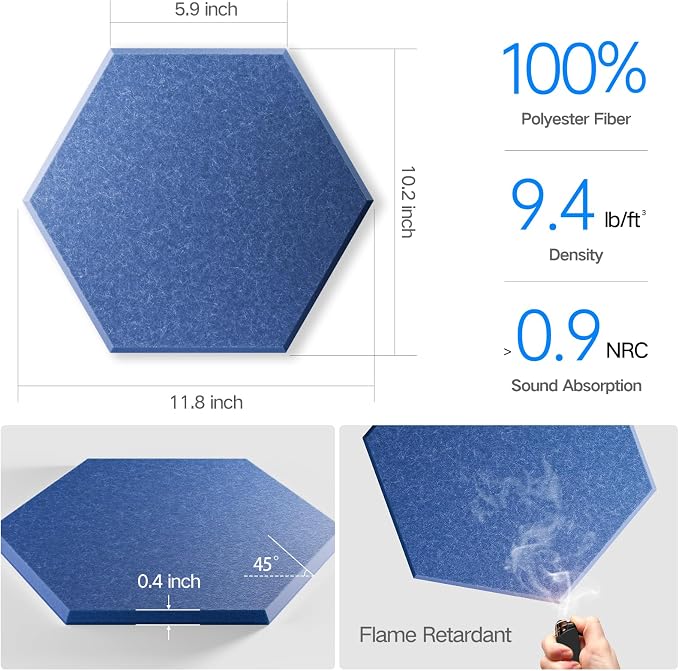 22 Pack Self-Adhesive Acoustic Panels 12" X 10" X 0.4" - Image 3