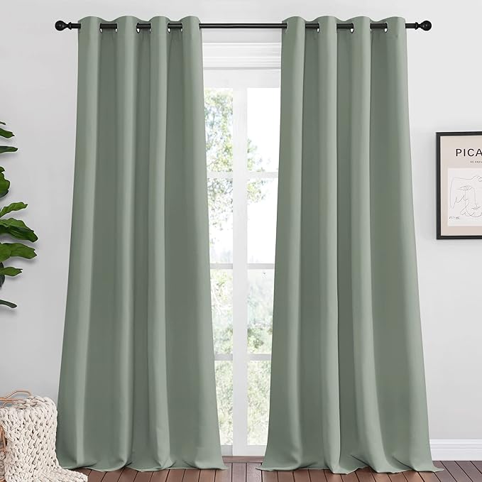 NICETOWN Greyish Green Blackout Curtains 108" Long by NICETOWN