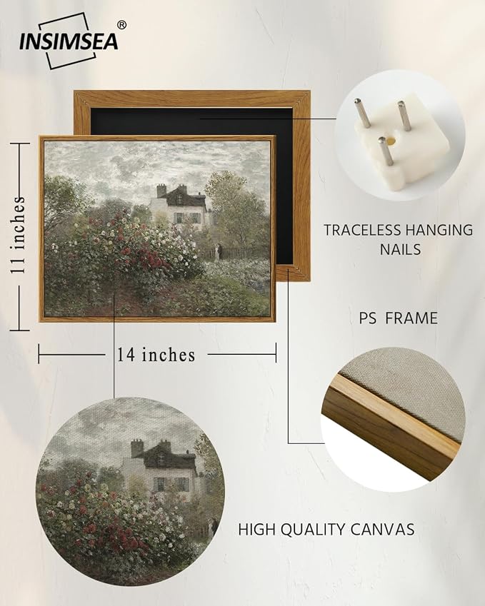 InSimSea Framed Canvas Wall Art Vintage Decor, Garden Full of Flowers Oil - Image 5