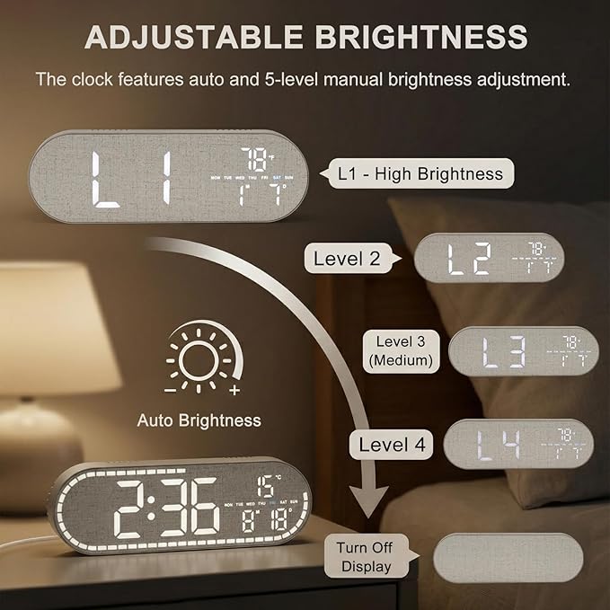 Faux Linen LED Digital Wall Clock Large Display, Plug-in Digital Clock - Image 3