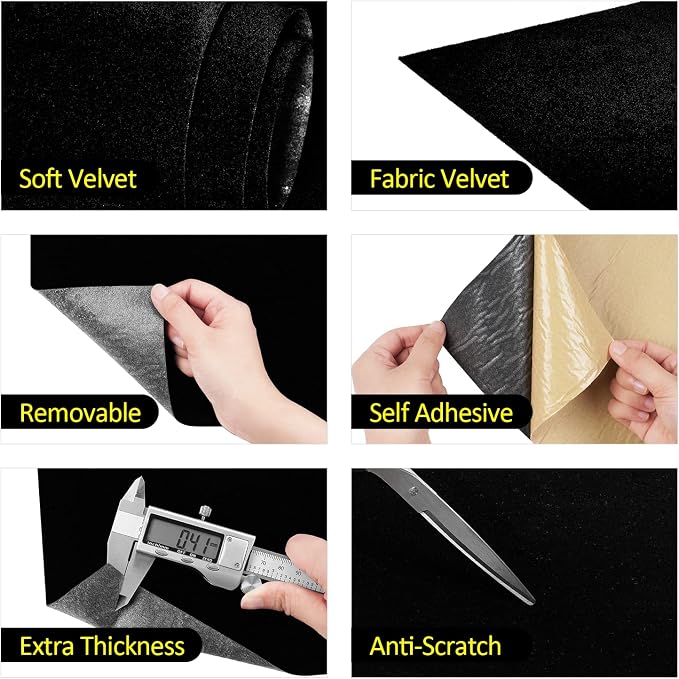 FunStick 15.8"x240" Self Adhesive Felt Fabric Sheets Black Velvet Fabric - Image 4