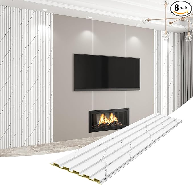 8-Pack WPC Wall Panels 118’’ x 6.3’’ 3D Slat Wall Panel Acoustic Wall Paneling by Unknown