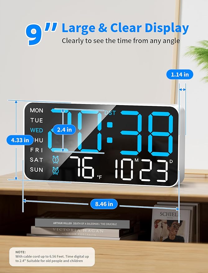 MASHI 8.4''Large Digital Wall Clock, Led Alarm Clock - Image 3
