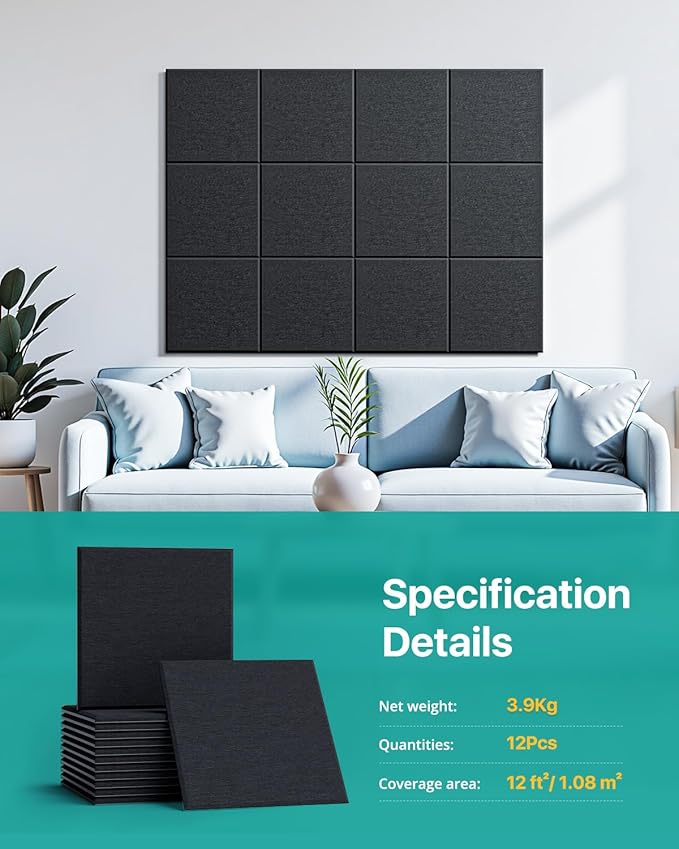 Soundsbay Mass Loaded Vinyl, Soundproof Wall Panels Self-Adhesive, 12 Pack - Image 2