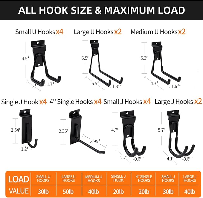 Slatwall Accessories 22 PCS Heavy Duty Garage Hooks Slatwall Panel Hooks Slat - Image 4