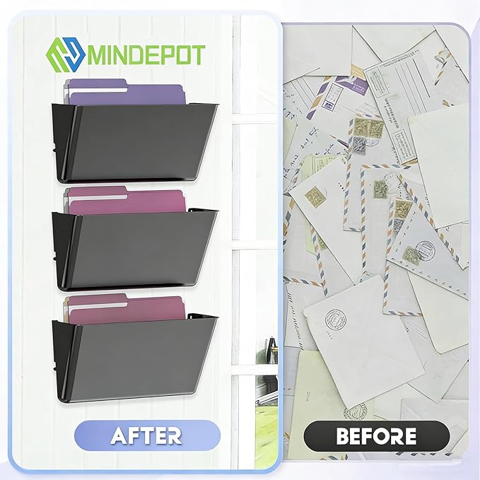MINDEPOT 3 Pockets Acrylic Wall File Organizer, Plastic Hanging Wall File Holder - Image 3