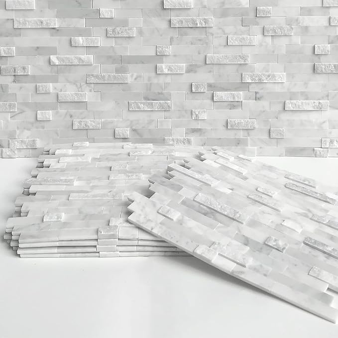 SUNWINGS 5-Sheet Peel and Stick Mosaic Natural 3D Stone Self Adhesive Marble - Image 3