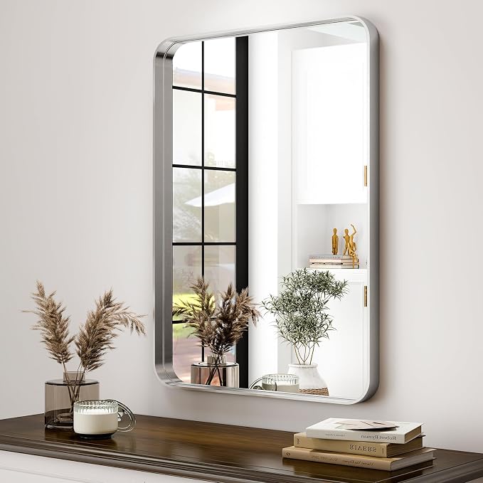 Easly Silver Bathroom Mirror for Wall, 36x24 Inch Rectangular Aluminum Alloy - Image 9