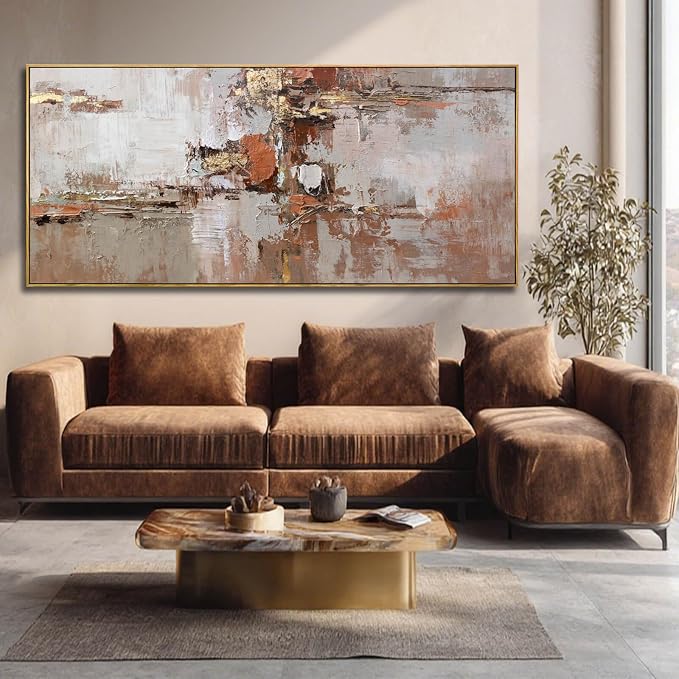Brown and Gold Canvas Wall Art Colorful Abstract Minimalist Framed Prints - Image 2