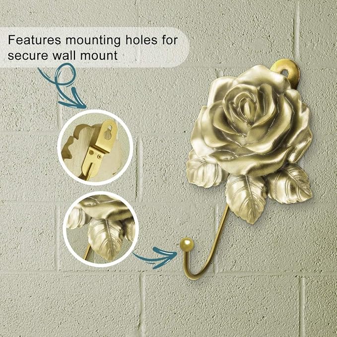 Gold Decorative Wall Hooks for Hanging, Cute Resin Flower Bow Coat Hooks - Image 6