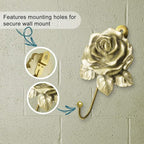 Gold Flower Wall Hooks, Whimsical Resin Rose Flower Decorative Bathroom Hooks - Image 5
