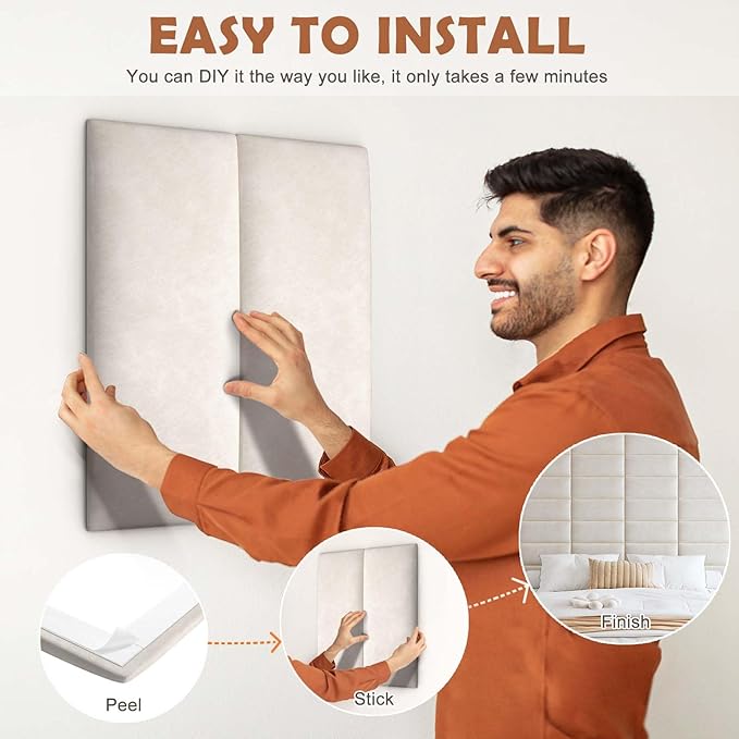 IFNOW Wall Mounted Upholstered Headboard King, 3D Peel and Stick Soundproof - Image 5