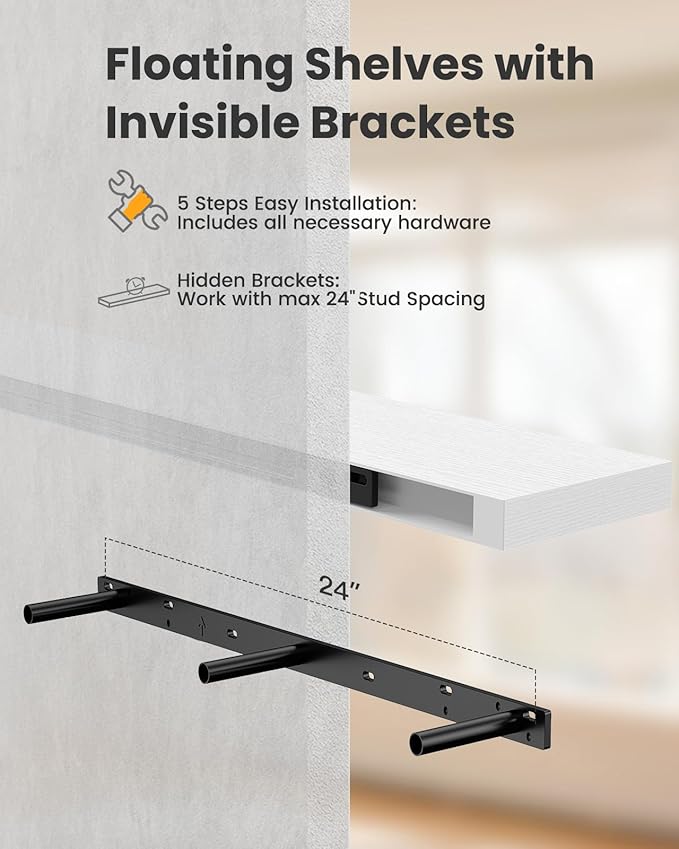 AMADA HOMEFURNISHING 47.2" L Floating Shelves, Wall Shelves Set of 3 - Image 7