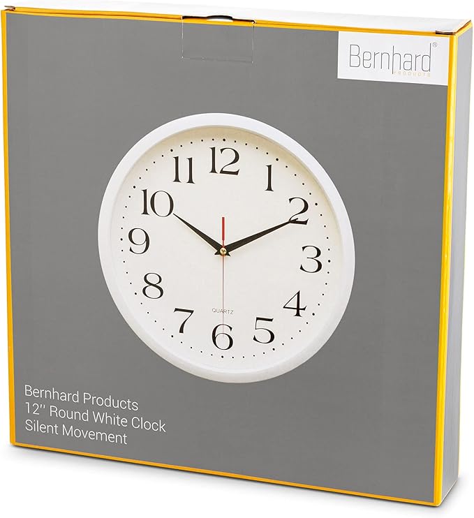 Bernhard Products White Wall Clock Silent Non Ticking, 12 Inch Quality Quartz - Image 5