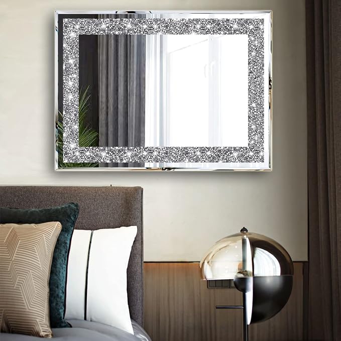 2 Piece Wall Mirrors, Crush Diamond Wall Décor Silver Decorative Mirrors - Image 5