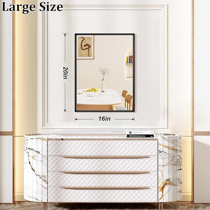 AAZZKANG Black Mirrors for Wall Rectangle Metal Framed Mirror Large 20"x16" - Image 2