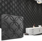 Art3d PVC 3D Wall Panel Interlocked Circles in Matt Black Cover 32 Sq.ft by Art3d
