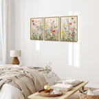 KISSFOX 3 Piece Watercolor Wildflower Botanical Framed Wall Art Colorful Floral - Image 5
