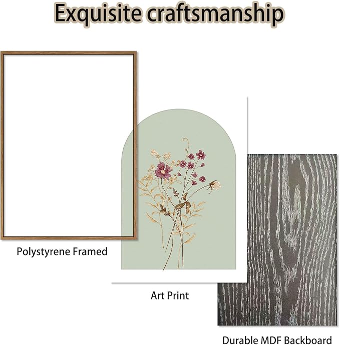 KISSFOX 3 Piece Framed Wall Art Botanical Wall Decor Floral Pictures Wildflower - Image 3