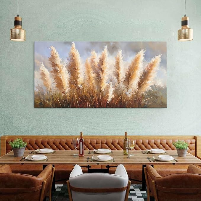 Vintage Boho Reed Canvas Wall Art Abstract Nature Plant Wall Decor Minimalist - Image 4
