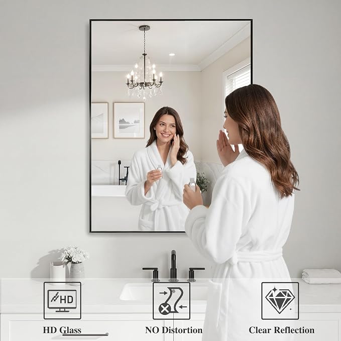Koonmi Black Mirrors for Wall, 30x36 Inch Bathroom Mirror, Rectangular Wall - Image 3
