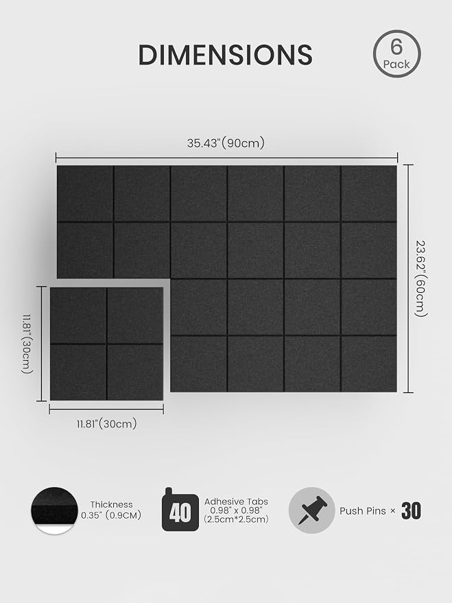 Bumusty Large Felt Bulletin Board, 30 Push Pins, 40 Adhesive Tabs - Image 2